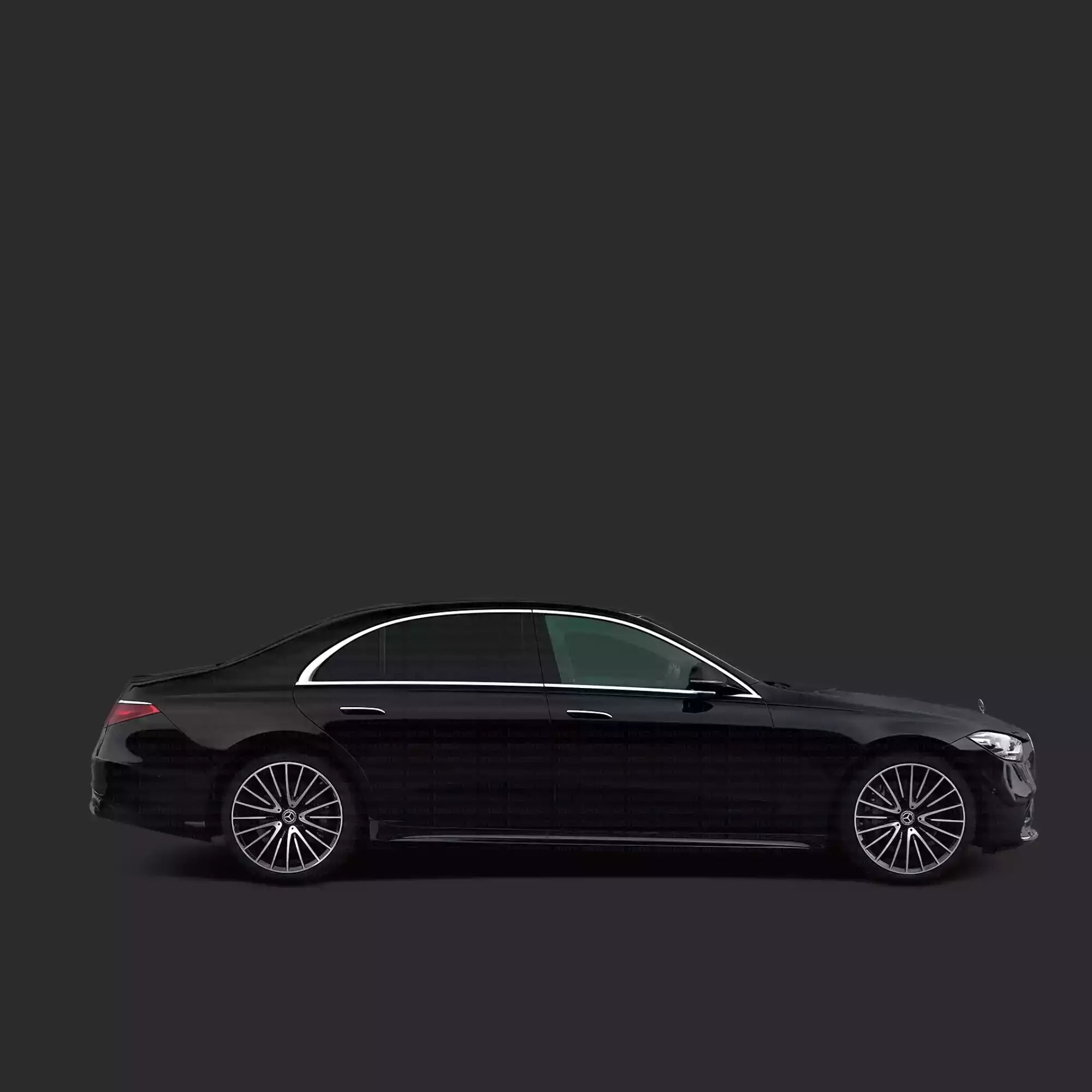 Black sedan car on a dark gray background