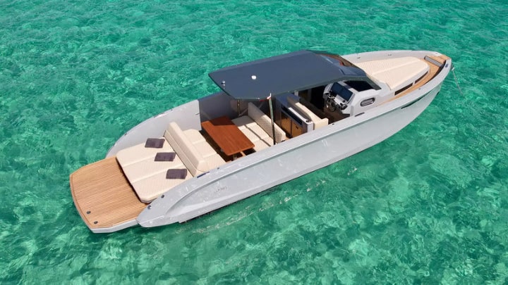 Luxury boat on clear turquoise water