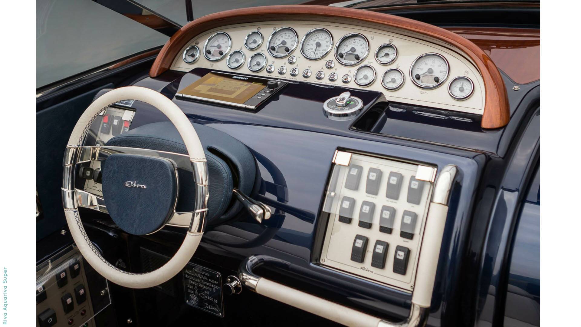 Luxury car dashboard with steering wheel and control panel