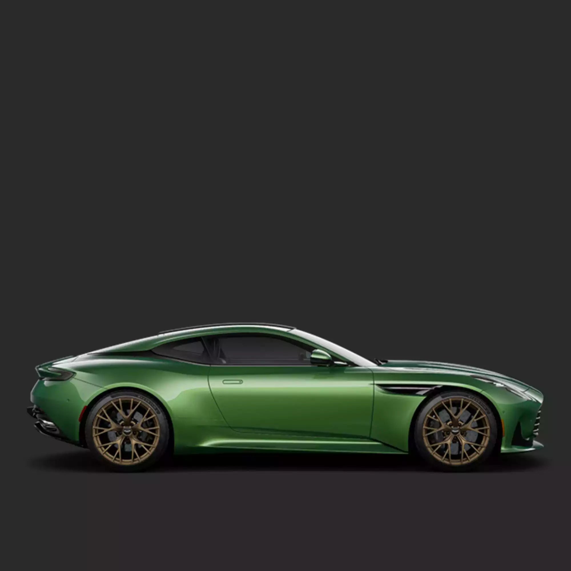 Green sports car on a black background