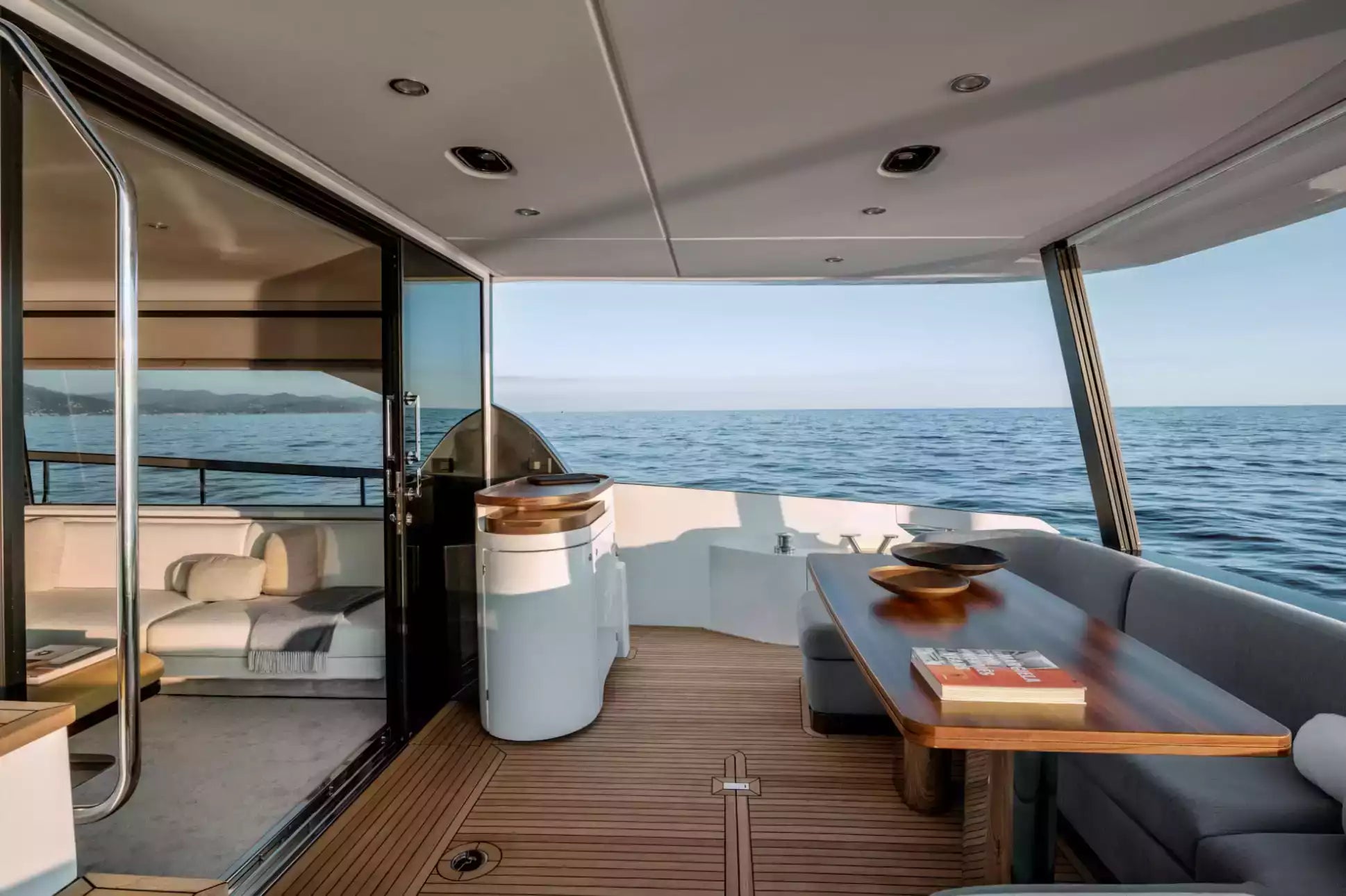 Interior of a luxurious yacht with ocean view