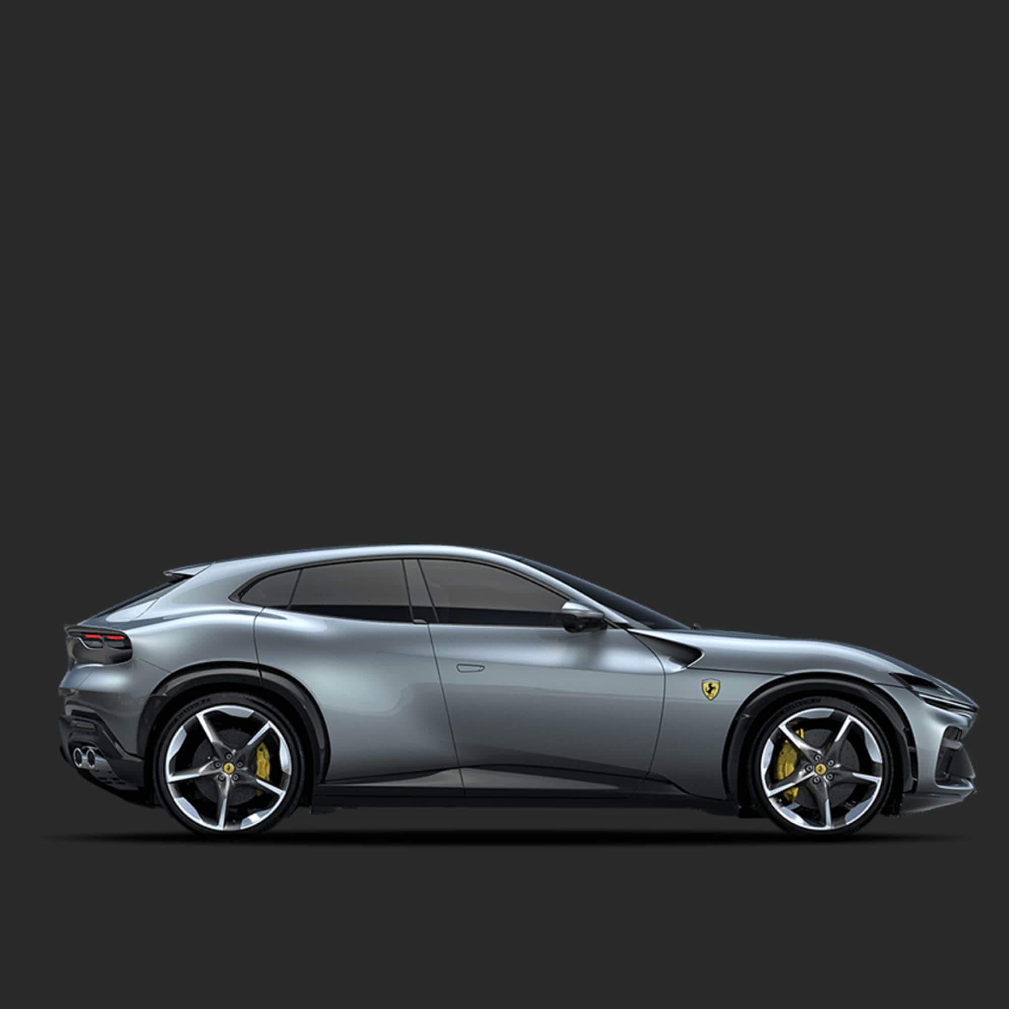 Silver Ferrari SUV on a dark gray background