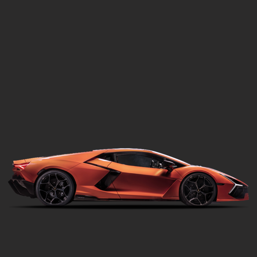 Orange sports car on a black background