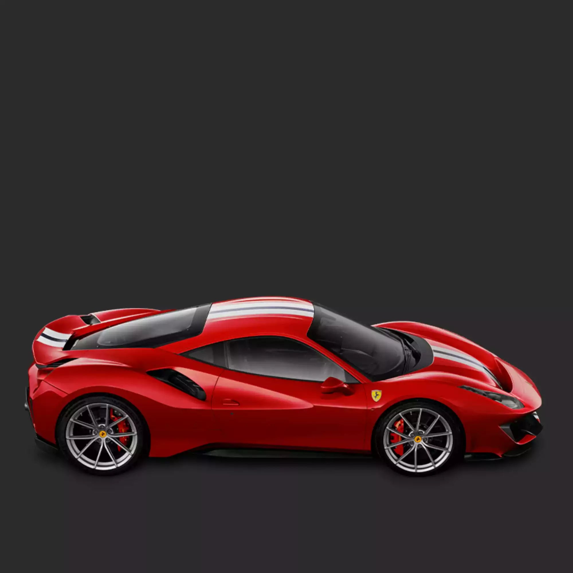 Red Ferrari sports car on a dark background