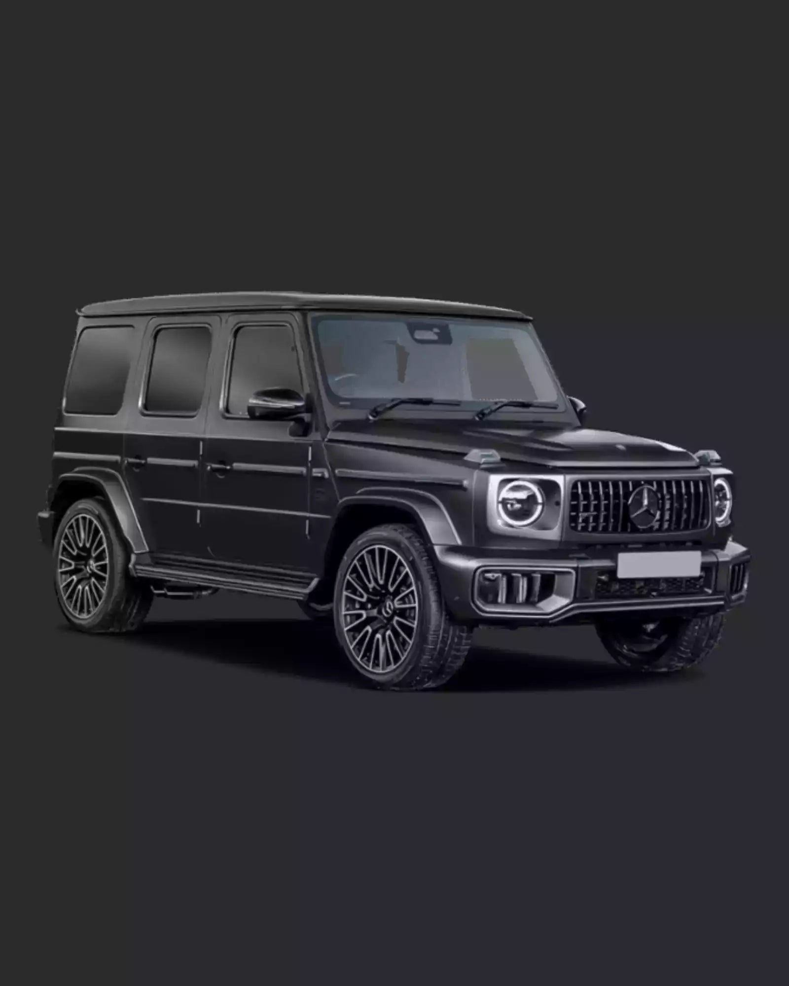 Black Mercedes-Benz G-Class SUV on a dark background