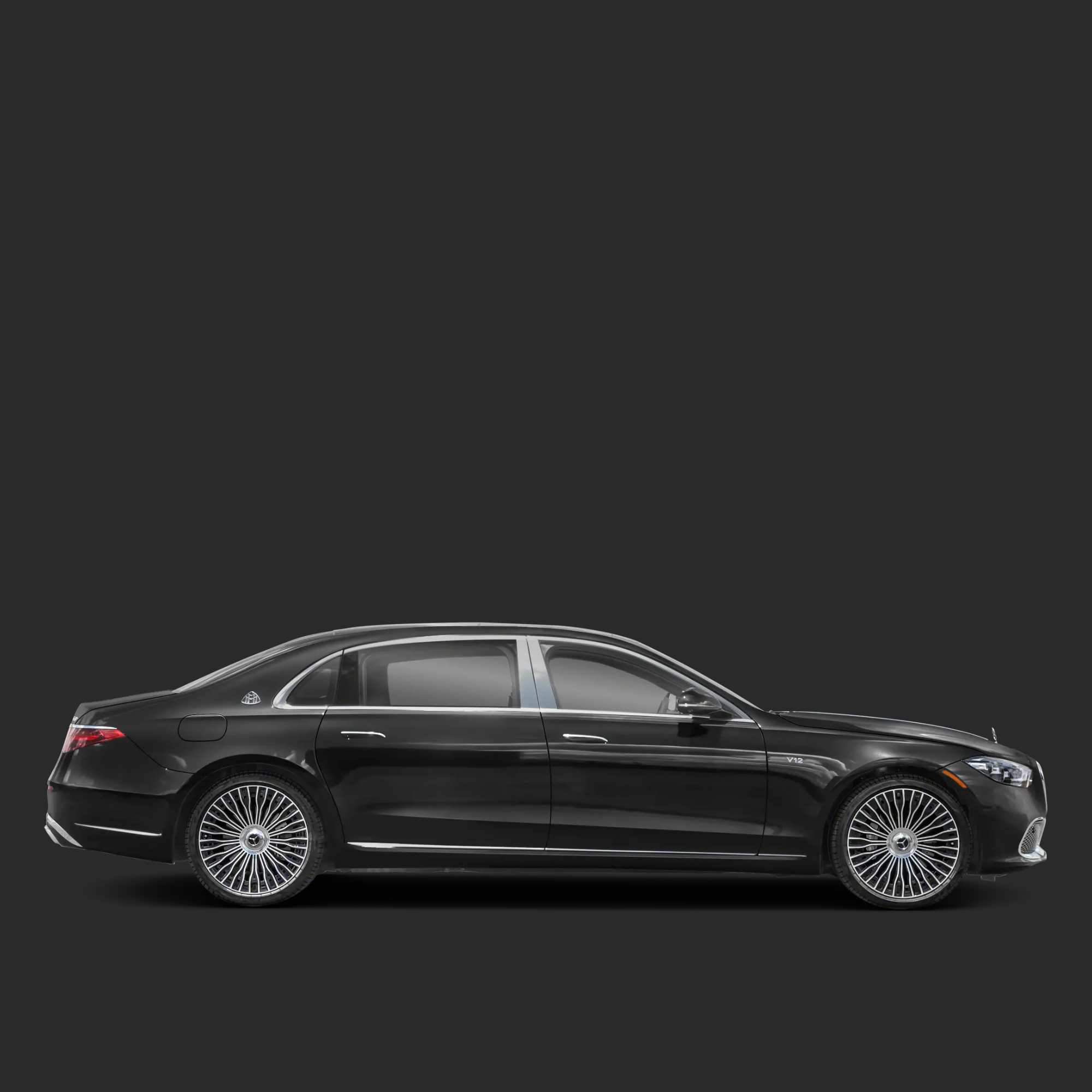 Black luxury sedan on a transparent background