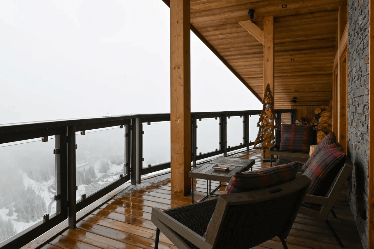 Mountain views from the private balcony of Penthouse Belladone in Courchevel