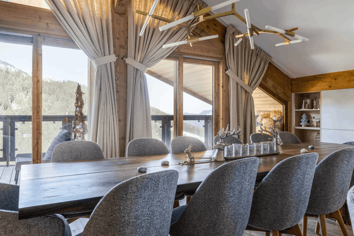 Luxury dining area with an elegant table setting at Penthouse Belladone in Courchevel