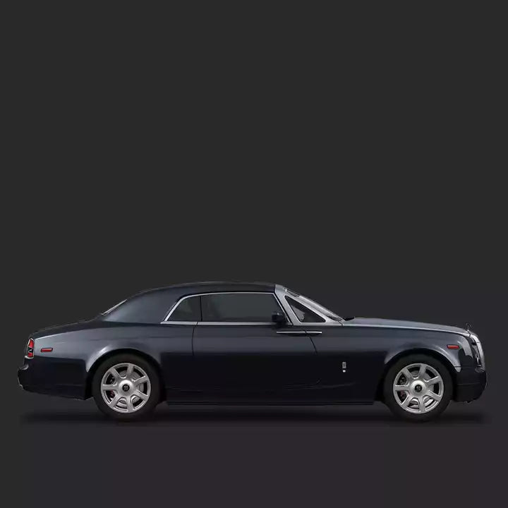 Side view of a black luxury car on a dark background